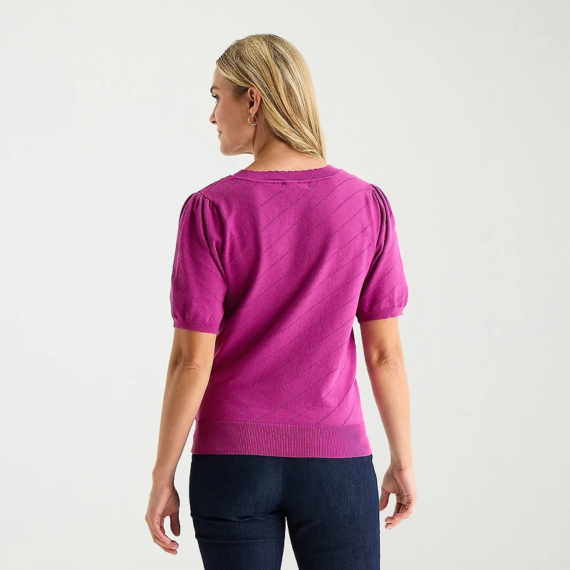 Liz Claiborne Tall Womens Crew Neck Short Sleeve Pullover Sweater