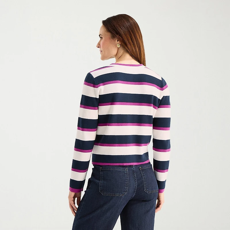 Liz Claiborne Womens Crew Neck Long Sleeve Striped Layered Sweater Tall