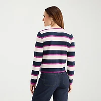 Liz Claiborne Womens Crew Neck Long Sleeve Striped Layered Sweater Tall