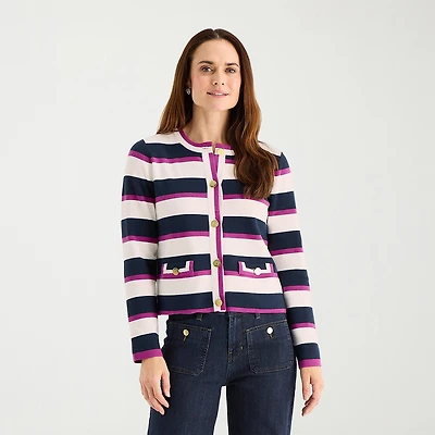 Liz Claiborne Womens Crew Neck Long Sleeve Striped Layered Sweater Tall