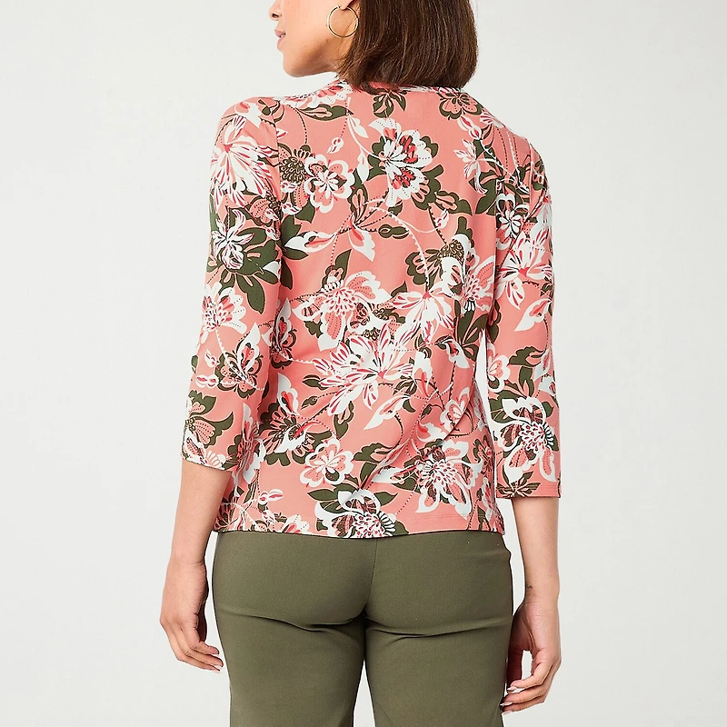 Liz Claiborne Womens Tall Crew Neck 3/4 Sleeve Blouse