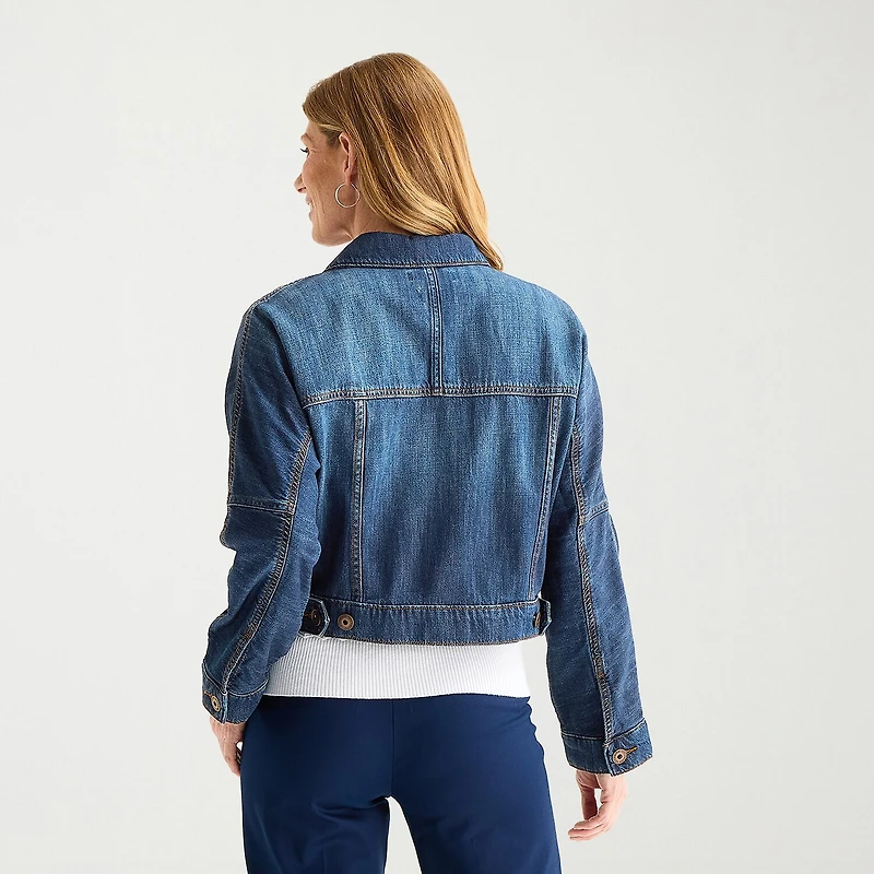 Liz Claiborne Denim Cropped Womens Lightweight Jacket