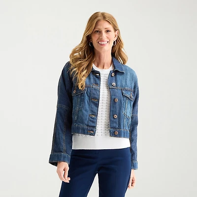 Liz Claiborne Denim Cropped Womens Lightweight Jacket
