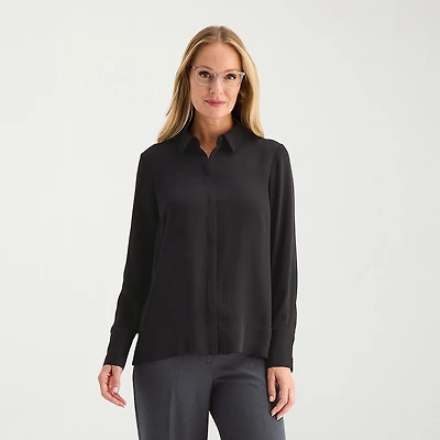 Liz Claiborne Womens Fitted Long Sleeve Regular Fit Button-Down Shirt