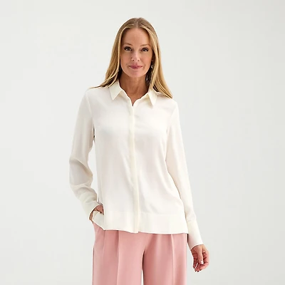 Liz Claiborne Womens Fitted Long Sleeve Regular Fit Button-Down Shirt