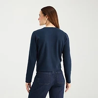 Liz Claiborne Womens Crew Neck Long Sleeve Button Cardigan