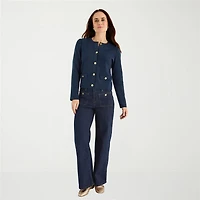 Liz Claiborne Womens Crew Neck Long Sleeve Button Cardigan