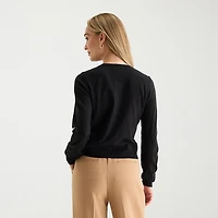 Liz Claiborne Womens Crew Neck Long Sleeve Button Cardigan