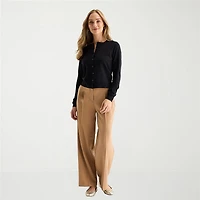Liz Claiborne Womens Crew Neck Long Sleeve Button Cardigan