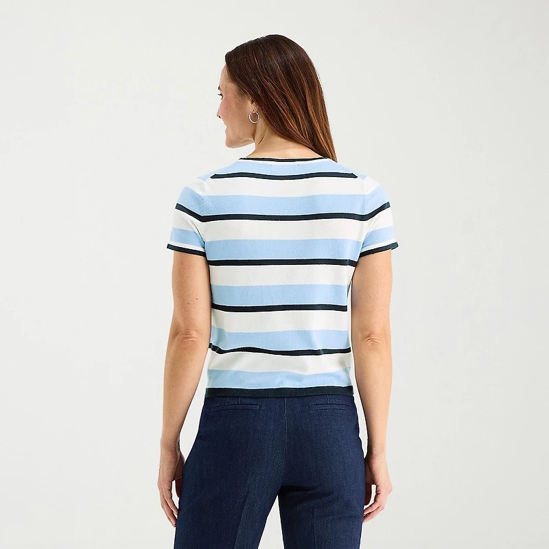 Liz Claiborne Womens Crew Neck Short Sleeve Pullover Sweater