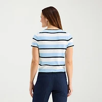 Liz Claiborne Womens Crew Neck Short Sleeve Pullover Sweater