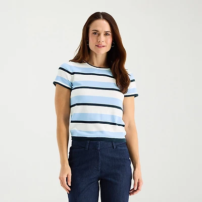 Liz Claiborne Womens Crew Neck Short Sleeve Pullover Sweater