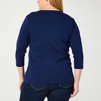 St. John's Bay Womens Plus V Neck 3/4 Sleeve T-Shirt