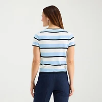 Liz Claiborne Plus Womens Crew Neck Short Sleeve Striped Pullover Sweater