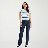 Liz Claiborne Plus Womens Crew Neck Short Sleeve Striped Pullover Sweater