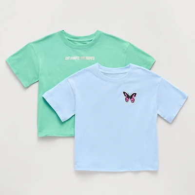 Xersion Little & Big Kid Girls Crew Neck Short Sleeve Relaxed Fit Graphic T-Shirt 2pc.
