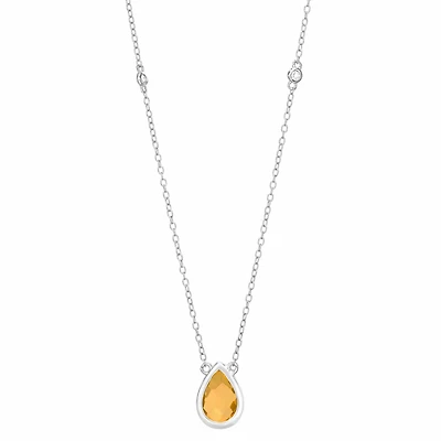 Womens Genuine Yellow Citrine Sterling Silver 18 Inch Pendant Necklace