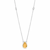 Womens Genuine Yellow Citrine Sterling Silver 18 Inch Pendant Necklace