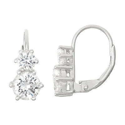 Womens Lab Created White Sapphire Sterling Silver Drop Earrings