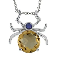 Lab-Created Citrine and Genuine Onyx Spider Sterling Silver Pendant Necklace