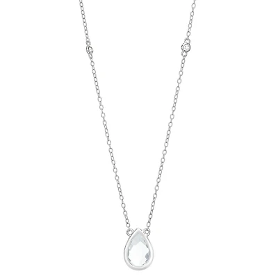 Womens Genuine White Topaz Sterling Silver 18 Inch Pendant Necklace