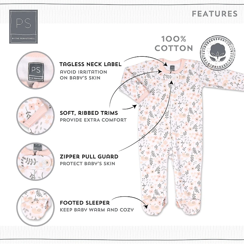 The Peanutshell Baby Girls 3-pc. Floral Sleep and Play