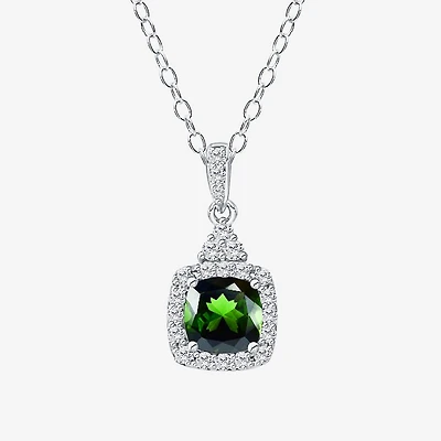 Limited Quantities! Womens Genuine Green Chrome Diopside Sterling Silver Cushion 18 Inch Pendant Necklace