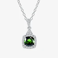 Limited Quantities! Womens Genuine Green Chrome Diopside Sterling Silver Cushion 18 Inch Pendant Necklace