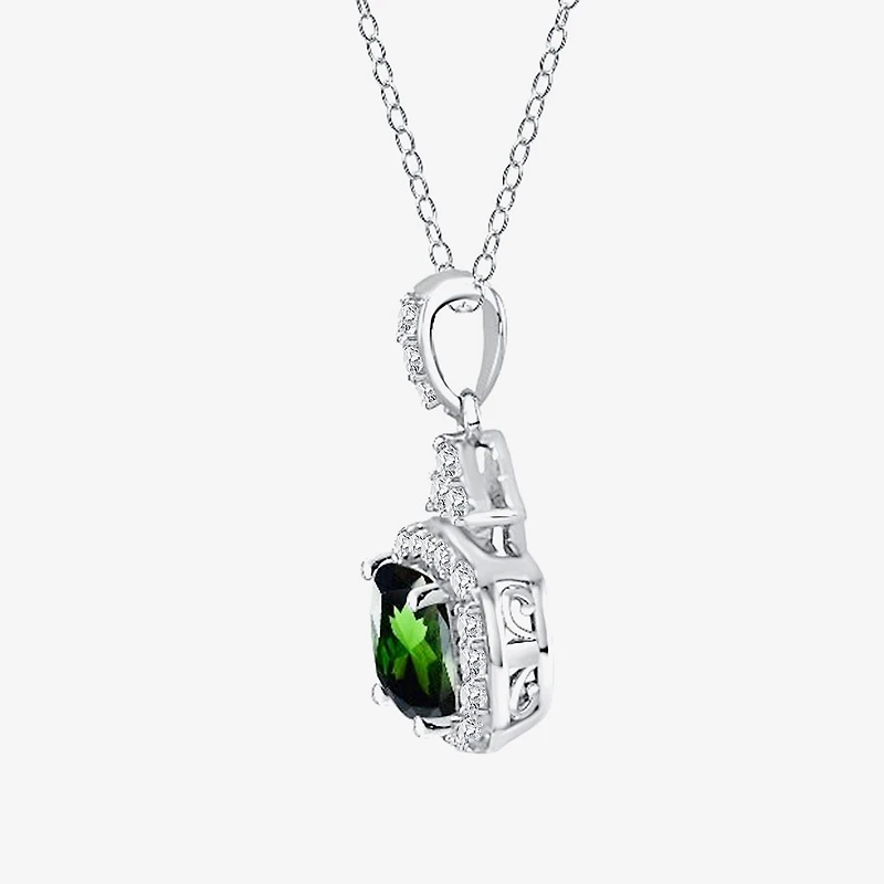 Limited Quantities! Womens Genuine Green Chrome Diopside Sterling Silver Cushion 18 Inch Pendant Necklace