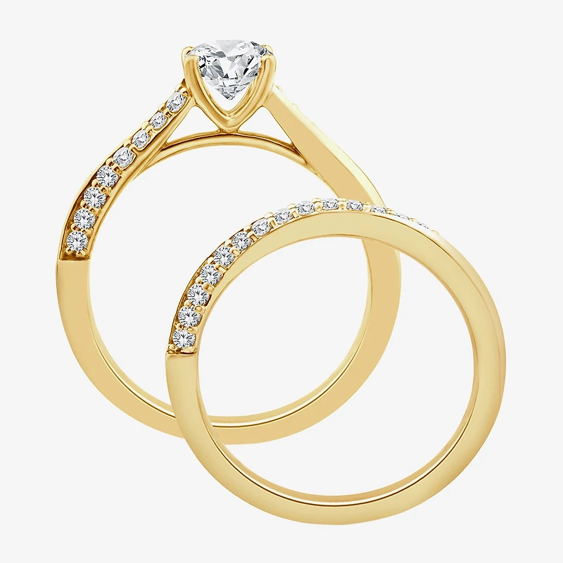 (F / Vs2) Womens 1 CT. T.W. Lab Grown White Diamond 10K Gold Round Side Stone Bridal Set