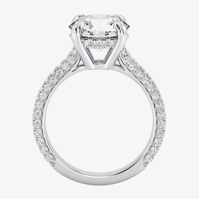 (G / Si2) Womens 4 CT. T.W. Lab Grown White Diamond 10K Gold Round Side Stone Engagement Ring