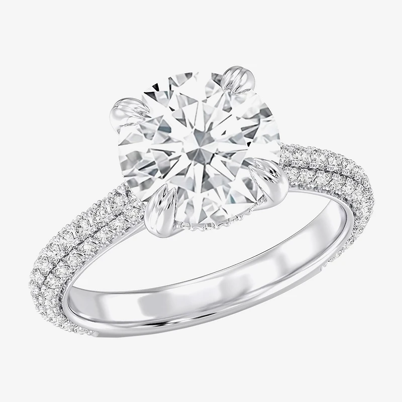 (G / Si2) Womens 4 CT. T.W. Lab Grown White Diamond 10K Gold Round Side Stone Engagement Ring