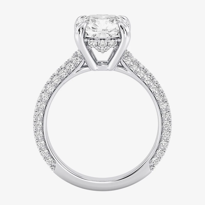 (G / Si2) Womens 4 CT. T.W. Lab Grown White Diamond 10K Gold Cushion Side Stone Engagement Ring
