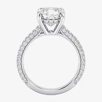 (G / Si2) Womens 4 CT. T.W. Lab Grown White Diamond 10K Gold Cushion Side Stone Engagement Ring
