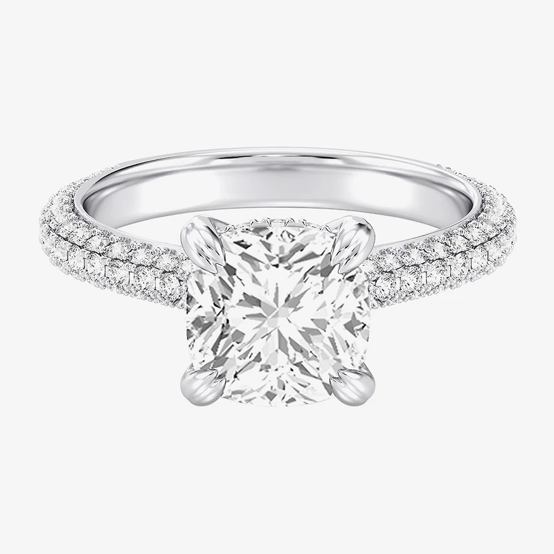 (G / Si2) Womens 4 CT. T.W. Lab Grown White Diamond 10K Gold Cushion Side Stone Engagement Ring