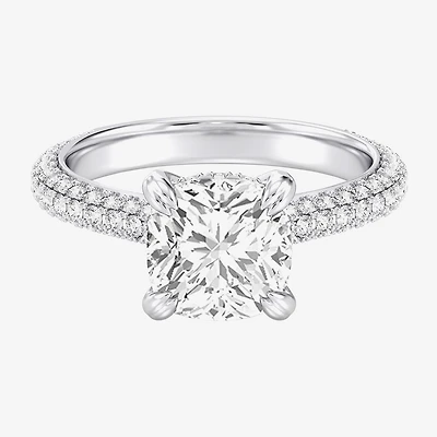 (G / Si2) Womens 4 CT. T.W. Lab Grown White Diamond 10K Gold Cushion Side Stone Engagement Ring
