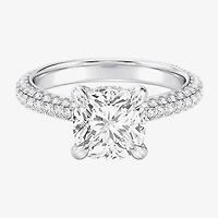 (G / Si2) Womens 4 CT. T.W. Lab Grown White Diamond 10K Gold Cushion Side Stone Engagement Ring