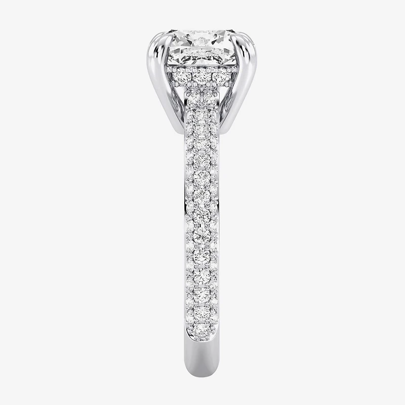 (G / Si2) Womens 4 CT. T.W. Lab Grown White Diamond 10K Gold Cushion Side Stone Engagement Ring