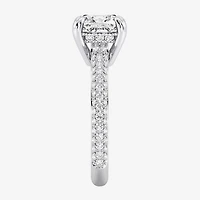 (G / Si2) Womens 4 CT. T.W. Lab Grown White Diamond 10K Gold Cushion Side Stone Engagement Ring