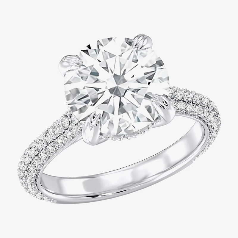 (G / Si2) Womens 5 CT. T.W. Lab Grown White Diamond 10K Gold Round Side Stone Engagement Ring