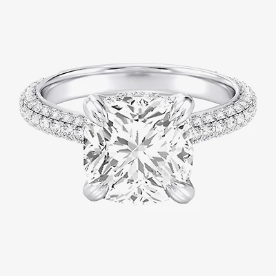 (G / Si2) Womens 5 CT. T.W. Lab Grown White Diamond 10K Gold Cushion Side Stone Engagement Ring