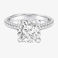 (G / Si2) Womens 5 CT. T.W. Lab Grown White Diamond 10K Gold Cushion Side Stone Engagement Ring