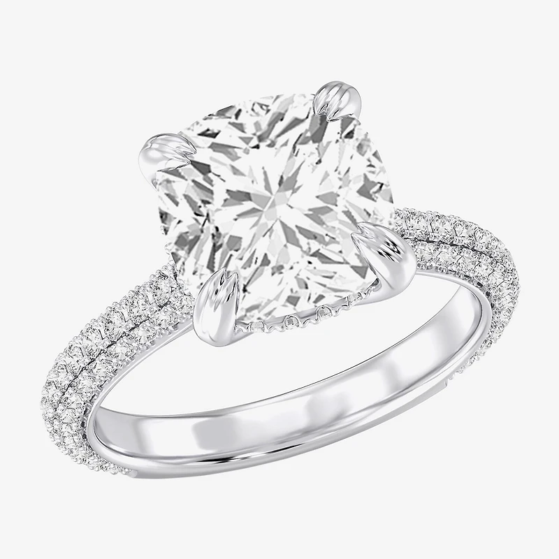 (G / Si2) Womens 5 CT. T.W. Lab Grown White Diamond 10K Gold Cushion Side Stone Engagement Ring