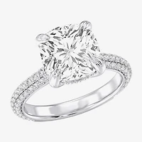 (G / Si2) Womens 5 CT. T.W. Lab Grown White Diamond 10K Gold Cushion Side Stone Engagement Ring