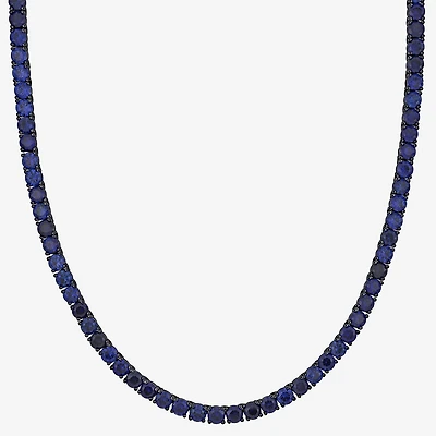 Mens Sapphire Sterling Silver 20 Inch Tennis Necklace