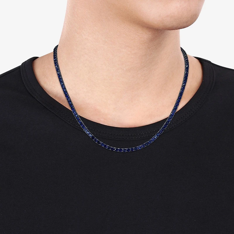 Mens Blue Sapphire Sterling Silver 20 Inch Tennis Necklace