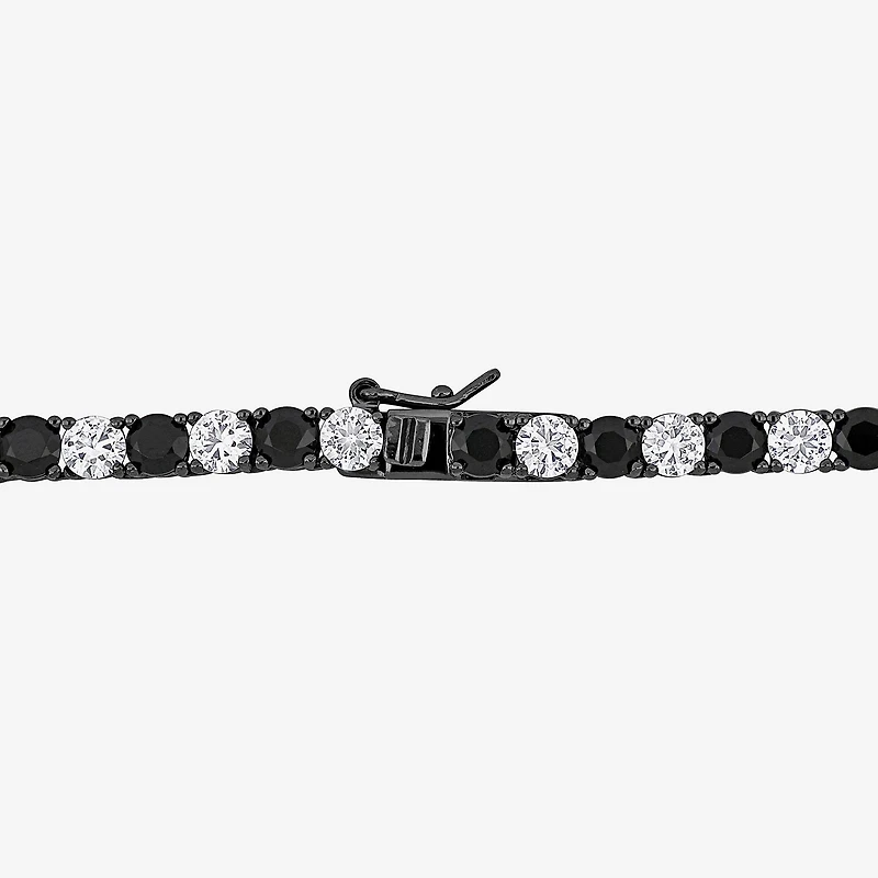 Mens Lab Created Black & White Sapphire Sterling Silver Tennis Necklaces