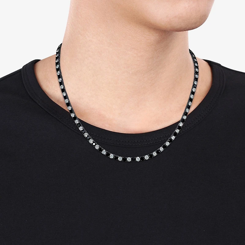 Mens Lab Created Black & White Sapphire Sterling Silver Tennis Necklaces