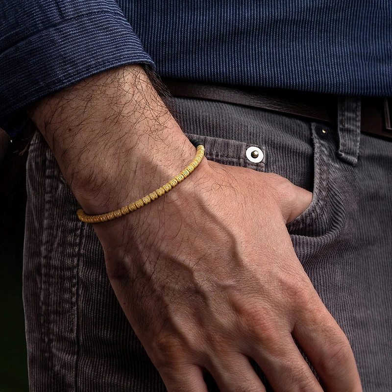 Mens 18K Gold Over Silver Titanium Stretch Bracelet