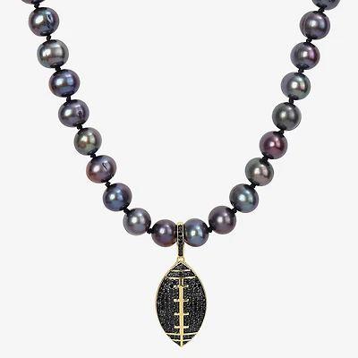 "Football" Mens Black 18K Gold Over Silver 19 Inch Strand Necklace